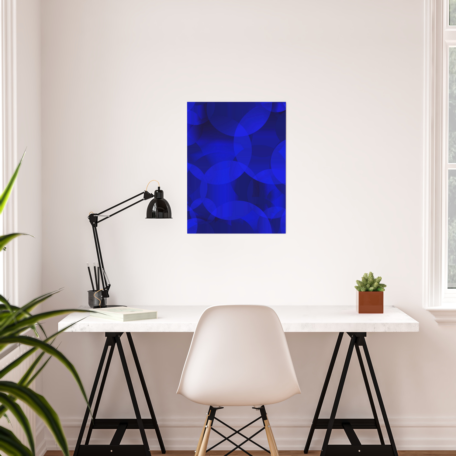 Abstract Soap Of Ultramarine Molecules And Transparent Bubbles On