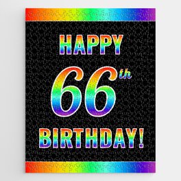 [ Thumbnail: Fun, Colorful, Rainbow Spectrum “HAPPY 66th BIRTHDAY!” Jigsaw Puzzle ]