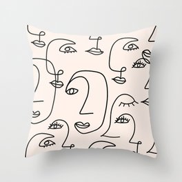 Abstract Faces Line Art Throw Pillow