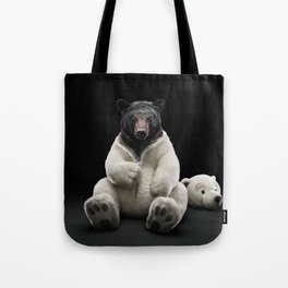 Black bear wearing polar bear costume Tote Bag