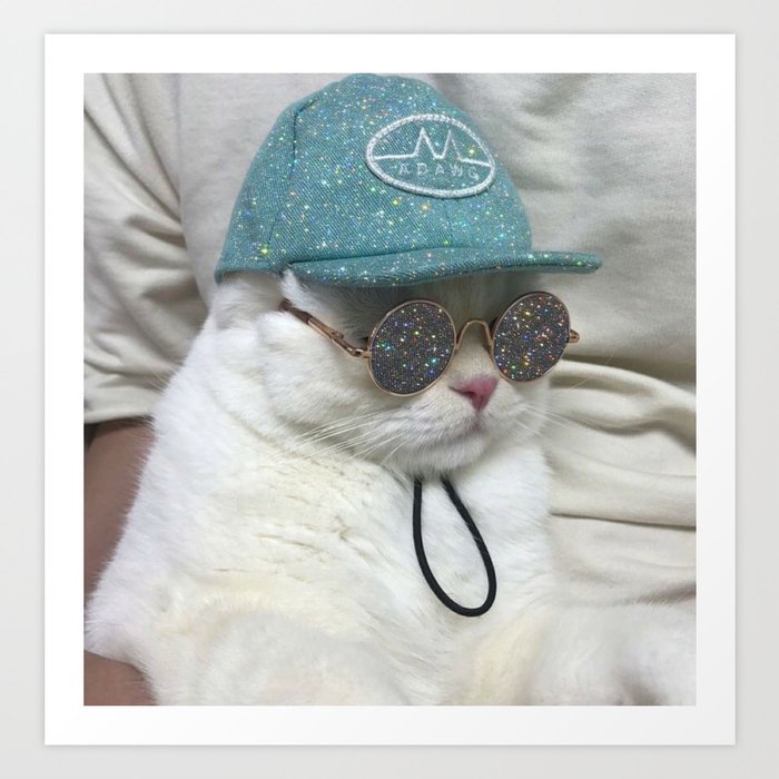 BIG BOSS | cat | blue hat | glasses | sunny | summer | positive vibes | glitter | pet | animal | Art Print