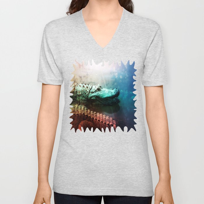 The Alligator that Wears the Rainbow Rays  V Neck T Shirt