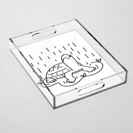 simple lineart style turtle and rain Acrylic Tray