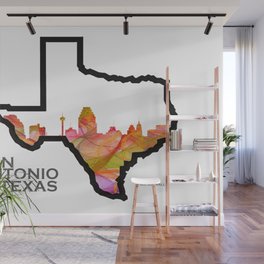 Texas State Map with San Antonio Skyline Wall Mural