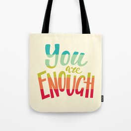 You Are Enough- Typography on Retro Turquoise Light Green Lime Green Orange and Red on Cream Tote Bag