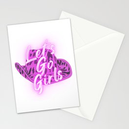 Let's Go Girls! - Pink/Purple Cow Print Cowboy Hat Stationery Card