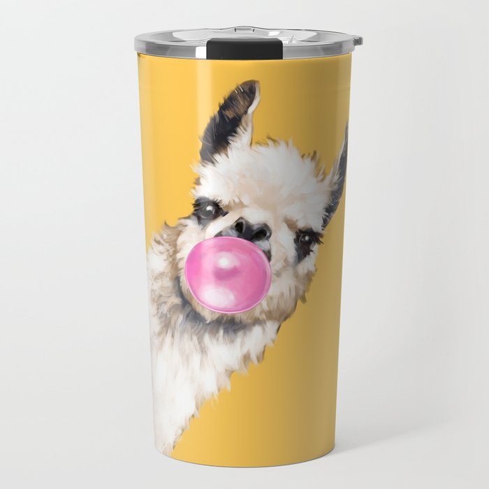 Bubble Gum Sneaky Llama in Yellow Travel Mug