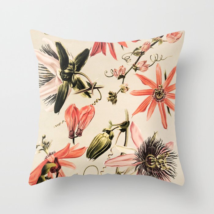 Vintage Pink Passionflower Throw Pillow