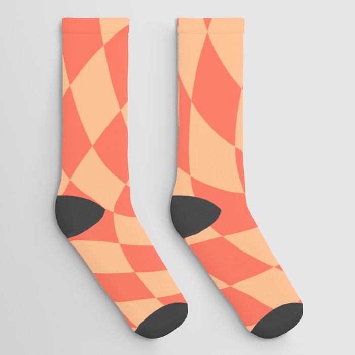 Orange yellow swirl checker var 2 Socks