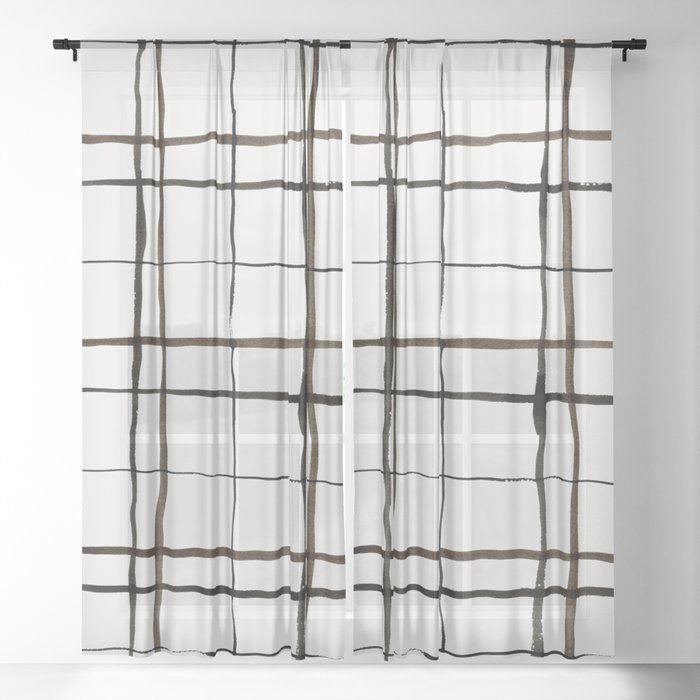 Painted Watercolor Plaid Pattern in Neutral Sheer Curtain