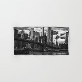 Brooklyn Bridge and Manhattan skyline at night in New York City black and white Hand & Bath Towel
