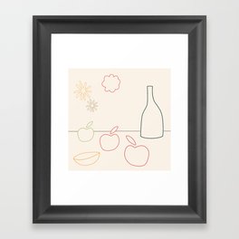 Simple modern flowers and fruits pattern on light beige background - Matisse style Framed Art Print