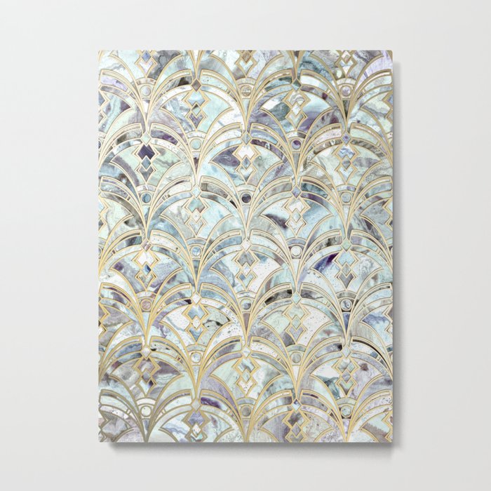 Pale Bright Mint and Sage Art Deco Marbling Metal Print