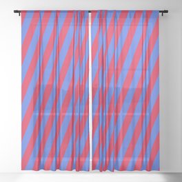 [ Thumbnail: Crimson & Royal Blue Colored Lines Pattern Sheer Curtain ]