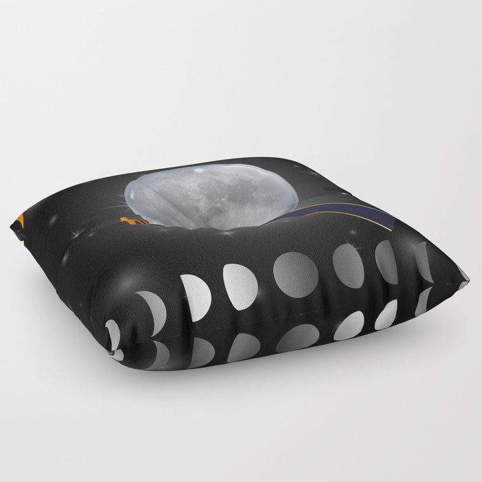 Graceful Hands holding the full moon on a starry night with moon phases Floor Pillow