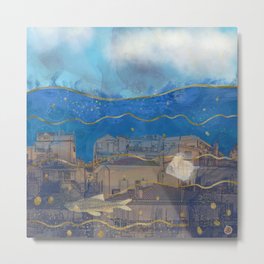 Cities under the Water - Surreal Climate Change Metal Print | Marine, Urban, Activism, Fish, Watercolor, Motherearth, Flooding, Digital, Pollution, Submerged 