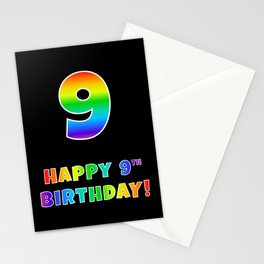 [ Thumbnail: HAPPY 9TH BIRTHDAY - Multicolored Rainbow Spectrum Gradient Stationery Cards ]