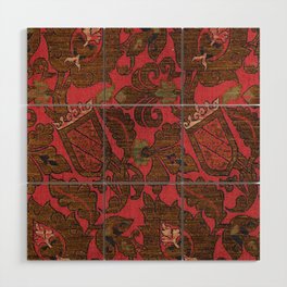 Antique Spanish Red Floral Silk and Satin Weave Wood Wall Art
