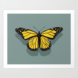 Monarch Butterfly Print Yellow Grey Art Print