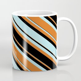 [ Thumbnail: Powder Blue, Chocolate & Black Colored Lined Pattern Coffee Mug ]