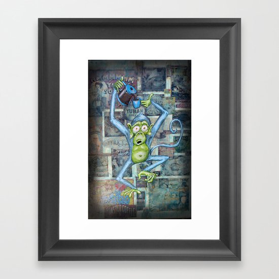 Rebecca's Coffee Drinking Monkey Framed Art Print