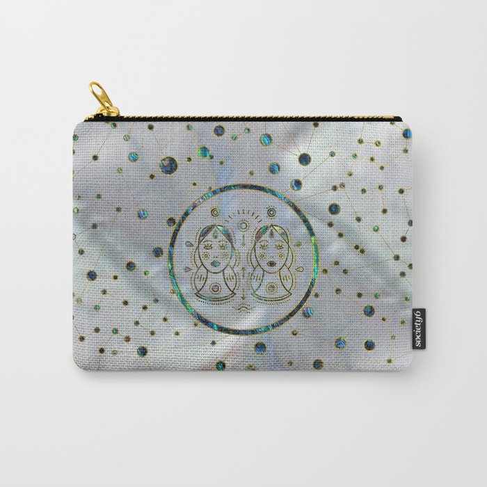 Gemini Zodiac Gold Abalone on Constellation Carry-All Pouch