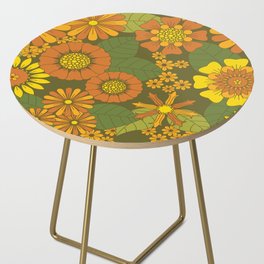 Orange, Brown, Yellow and Green Retro Daisy Pattern Side Table