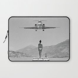 Steady As She Goes; aircraft coming in for an island landing black and white photography- photographs Laptop Sleeve