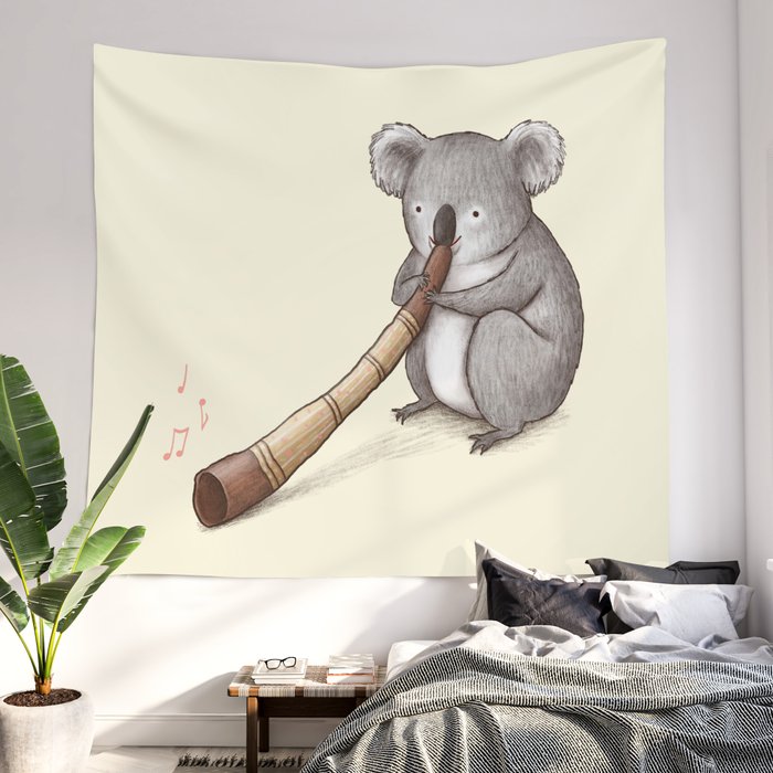 Koala Playing the Didgeridoo Wall Tapestry by Sophie Corrigan Society6