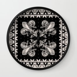 Fleur-de-lis - Black and Cream #2 Wall Clock