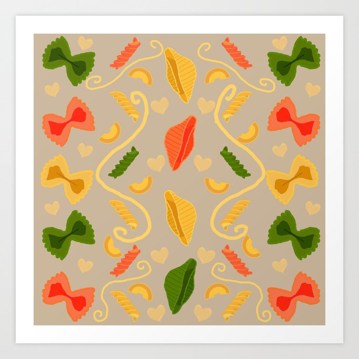 I Love Tri-Color Pasta Pattern Art Print