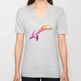 Hummingbird silhouette in rainbow colors V Neck T Shirt