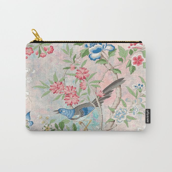 Chinoiserie Magpie Blooming Peony Botanical Garden Carry-All Pouch