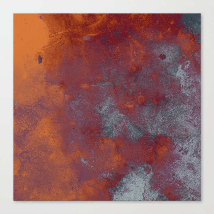 Cracked Amber - Textured abstract painting in amber and blue Canvas Print