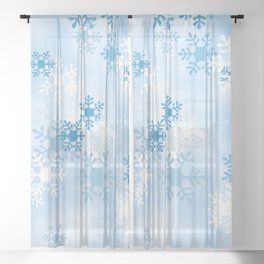 Blue White Winter Snowflakes Design Sheer Curtain
