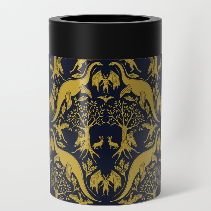Gold & Navy Cryptid Damask Can Cooler