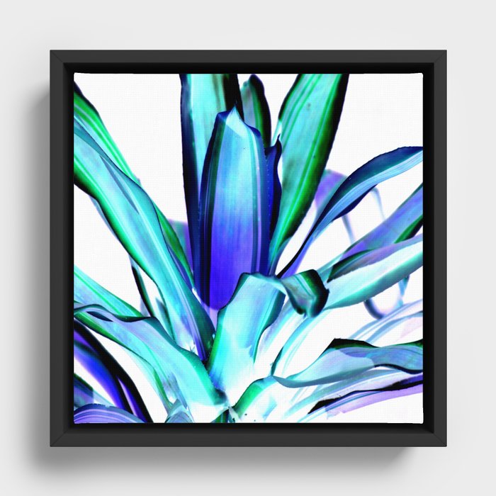 Elegant Plant Leaves Aqua Mint Blue Violet Framed Canvas