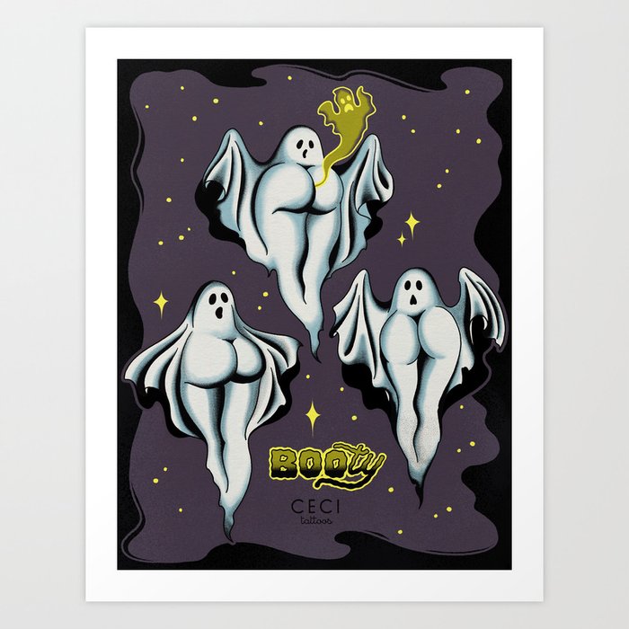 Booty Booty Halloween Ghost Tattoo Flash Art Print By Cecitattoos Society6