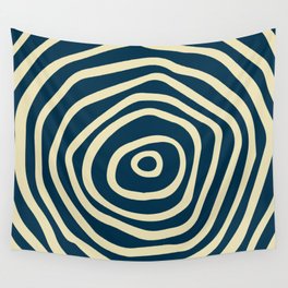 Mid Century Modern Abstract Spiral Art - Prussian Blue and Dutch White Wall Tapestry