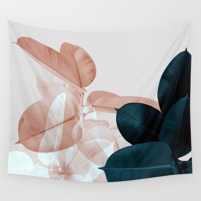 Blush & Blue Leaves Wall Tapestry