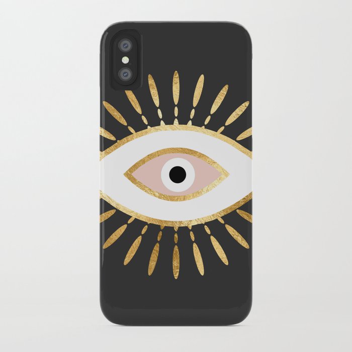 gold foil evil eye in blush iphone case