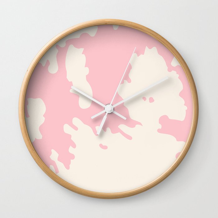 Retro Cow Spots on Blush Pink Wall Clock