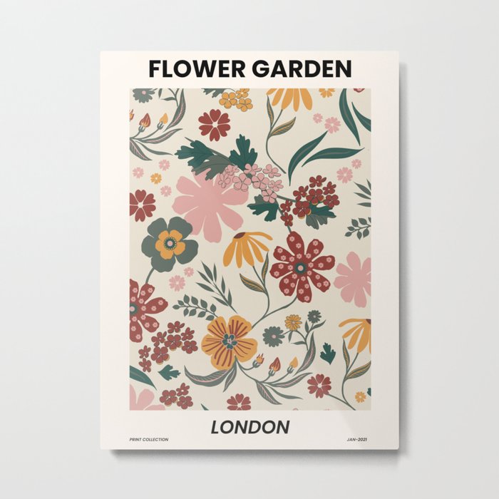 Flower Garden-London-Abstract Retro Floral Print Poster Metal Print