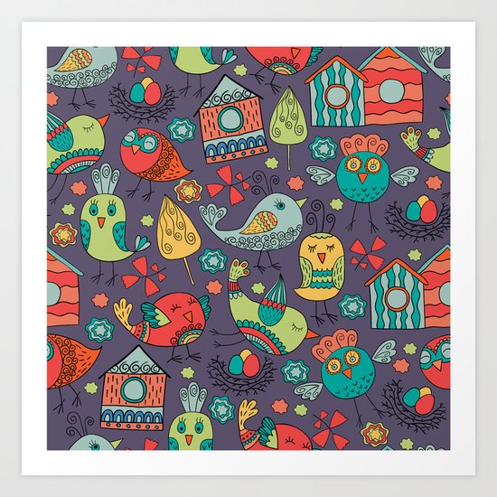 Abstract colorful hand drawn floral pattern design Art Print
