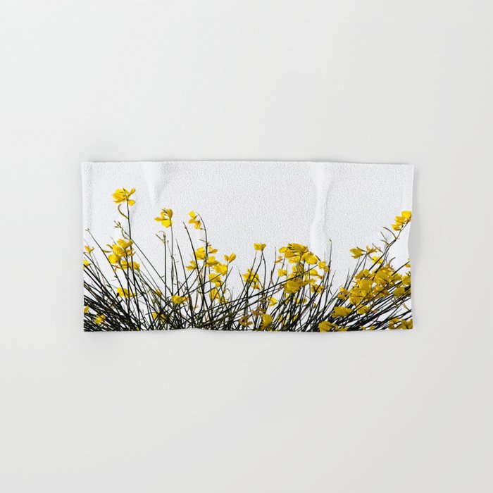 Minimal Garden -Yellow Version - Black Stems with Yellow Petals On White #decor #society6 #buyart Hand & Bath Towel