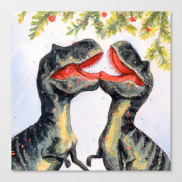 The T-Rex Couple Kiss Canvas Print