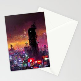 Tokyo Cyberpunk Cityscape at Night Stationery Card