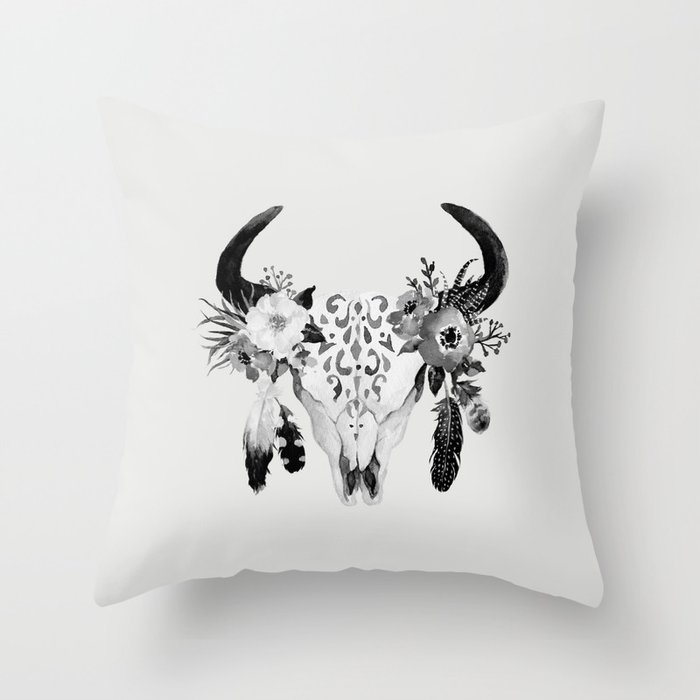Floral Bohemian Watercolor Animal Stag Head Skull Peach Pink