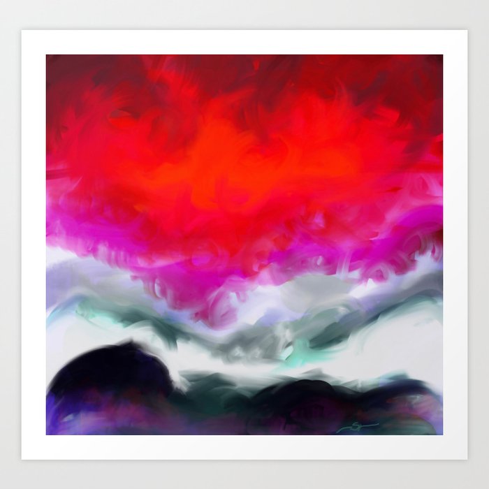 Abstract in Red, White and Purple Art Print