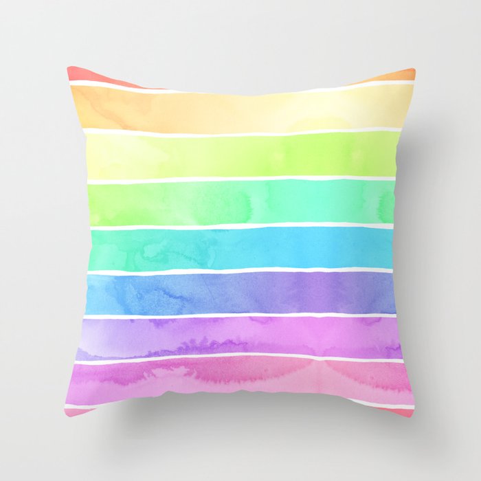 Watercolor Rainbow Stripes in Ombre Summer Pastels Throw Pillow